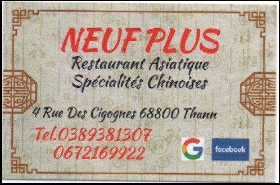 NEUF PLUS restaurant spécialités Chinoises